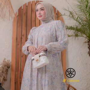 Gamis modern,waran pastel,motif lembut acara sanati dan semi formal